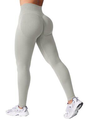 Women's Light Grey Seamless Impact Scrunch Medium Waist Tummy Control Leggings